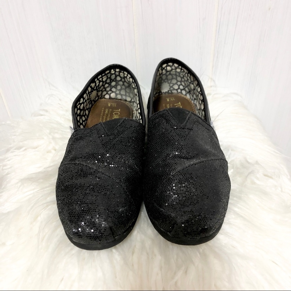 Black Sparkle Toms Flats